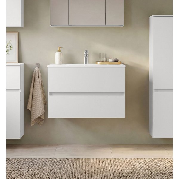 OTTO home Waschtisch BOZEN, 2 Auszüge inklusive Becken und Montagematerial (Badezimmerschrank, grifflos, einfache Montage, Bad-Einrichtung), Maße (B/H/T): ca. 8