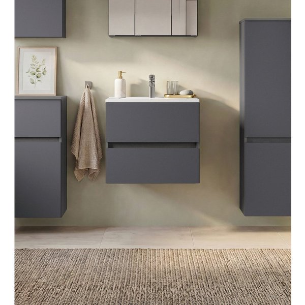OTTO home Waschtisch BOZEN, 2 Auszüge inklusive Becken und Montagematerial (Badezimmerschrank, grifflos, einfache Montage, Bad-Einrichtung), Maße (B/H/T): ca. 6
