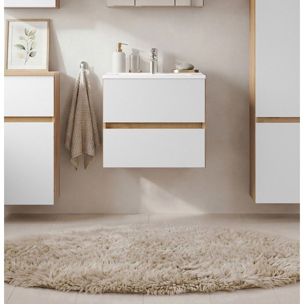 OTTO home Waschtisch BOZEN, 2 Auszüge inklusive Becken und Montagematerial (Badezimmerschrank, grifflos, einfache Montage, Bad-Einrichtung), Maße (B/H/T): ca. 6