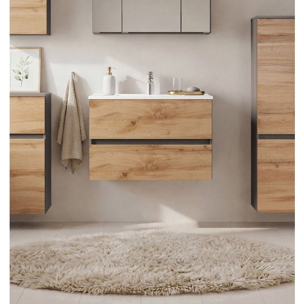 OTTO home Waschtisch BOZEN, 2 Auszüge inklusive Becken und Montagematerial (Badezimmerschrank, grifflos, einfache Montage, Bad-Einrichtung), Maße (B/H/T): ca. 8