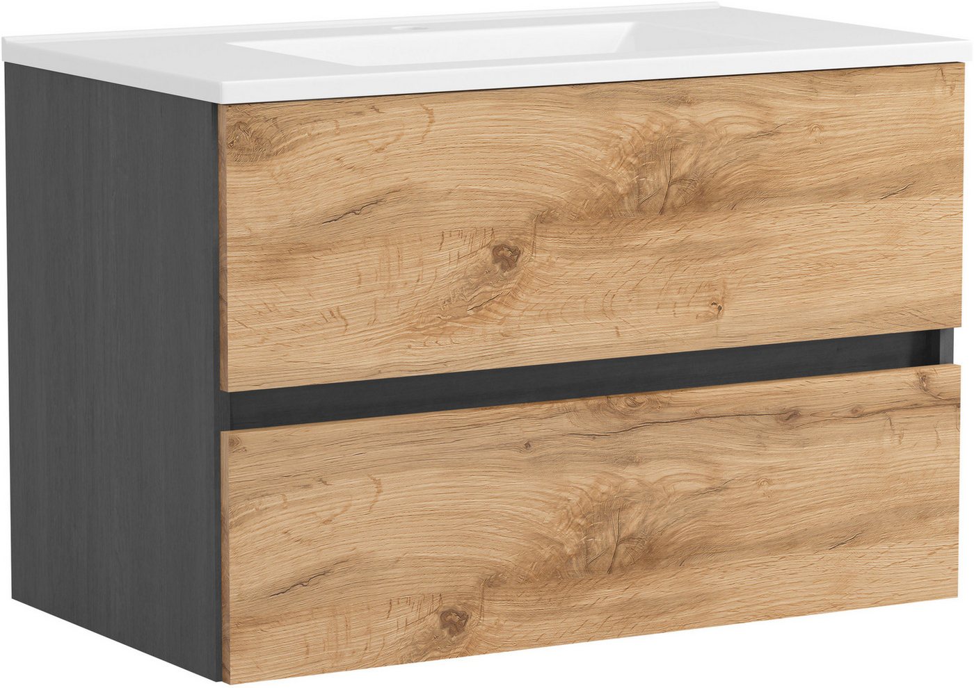OTTO home Waschtisch BOZEN, 2 Auszüge inklusive Becken und Montagematerial (Badezimmerschrank, grifflos, einfache Montage, Bad-Einrichtung), Maße (B/H/T): ca. 8 – Bild 2 von 5