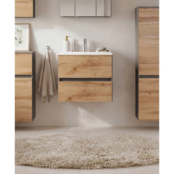 OTTO home Waschtisch BOZEN, 2 Auszüge inklusive Becken und Montagematerial (Badezimmerschrank, grifflos, einfache Montage, Bad-Einrichtung), Maße (B/H/T): ca. 6