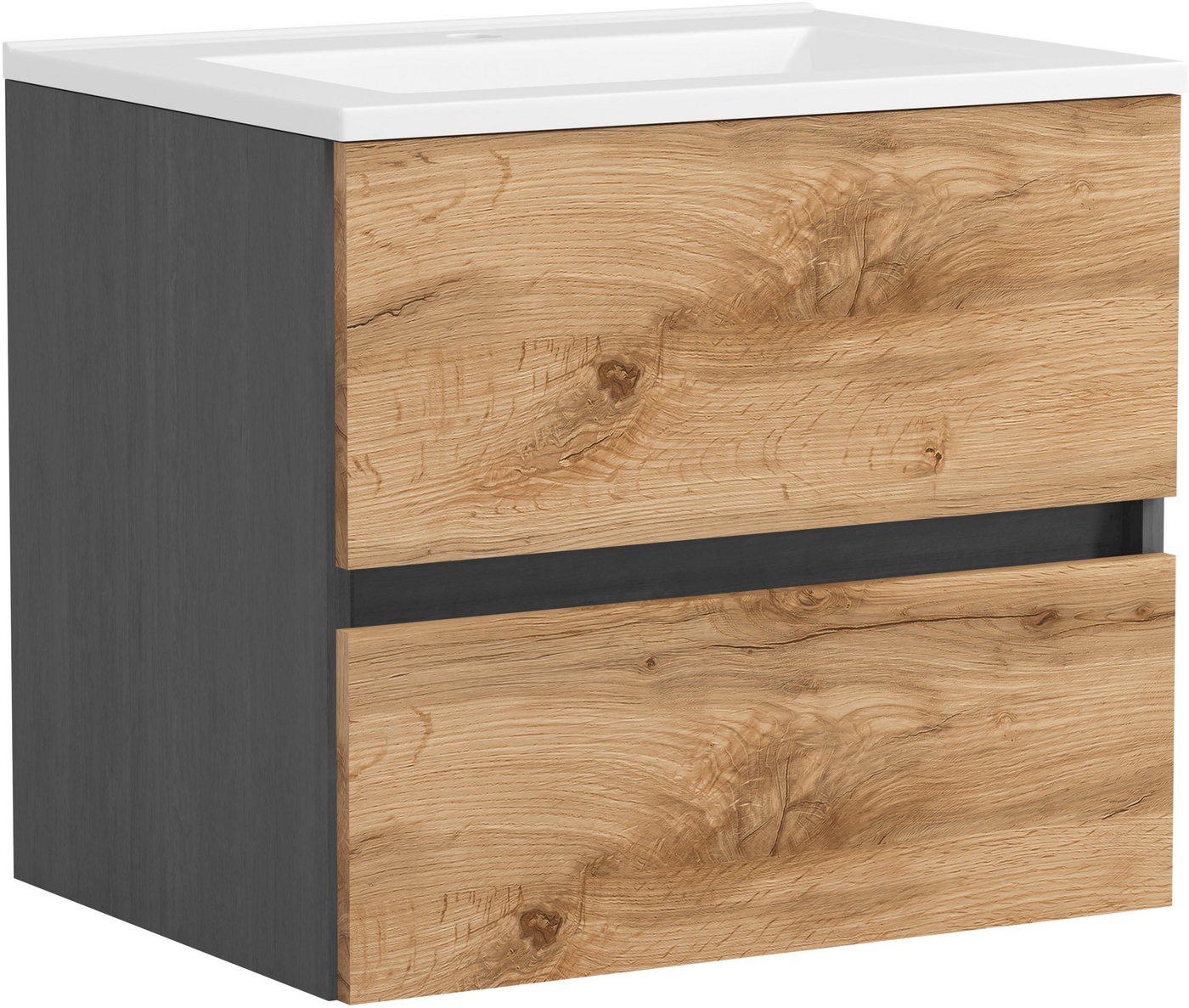 OTTO home Waschtisch BOZEN, 2 Auszüge inklusive Becken und Montagematerial (Badezimmerschrank, grifflos, einfache Montage, Bad-Einrichtung), Maße (B/H/T): ca. 6 – Bild 2 von 5
