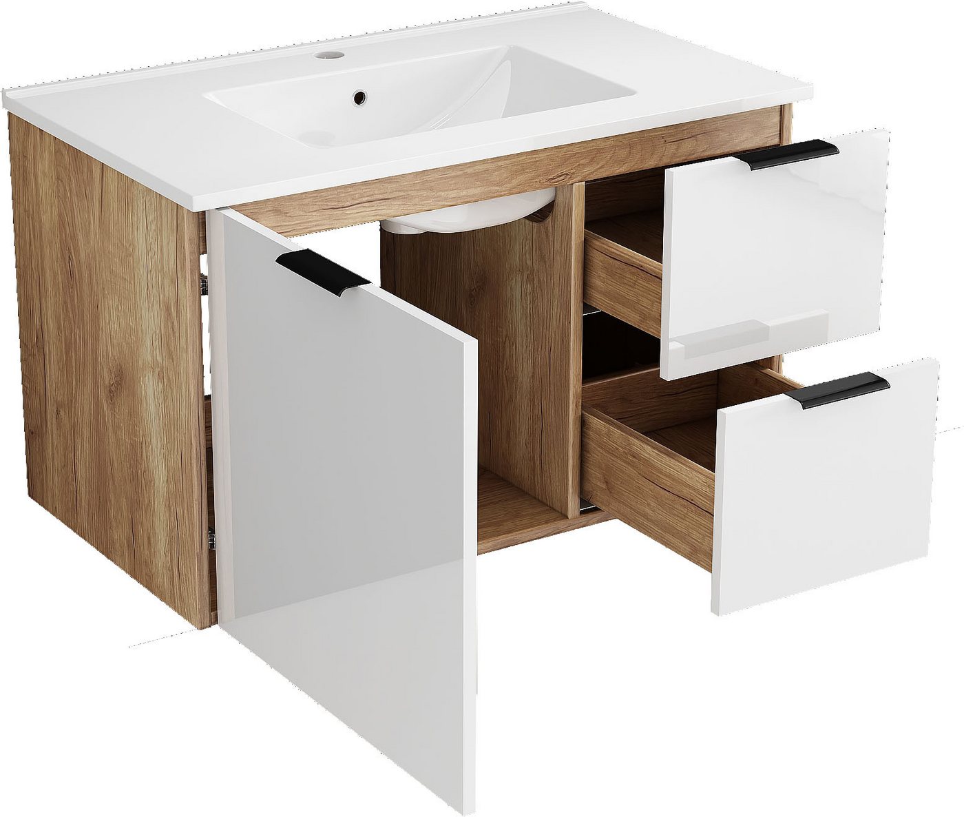 OTTO home Waschtisch Picante, Waschplatz mit Keramikbecken, 80cm, 1Tür und 2 Schubladen, wandhängend – Bild 5 von 5