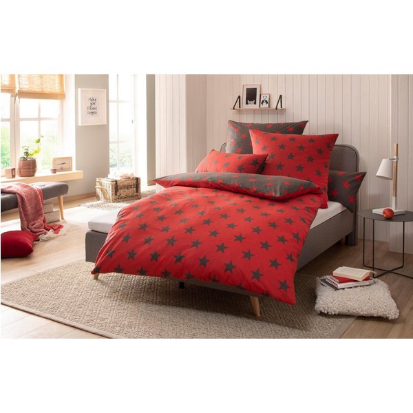 OTTO home Wendebettwäsche STELLA, Biber, 2 teilig, Bettwäsche mit Sternen, Weihnachten, Winter