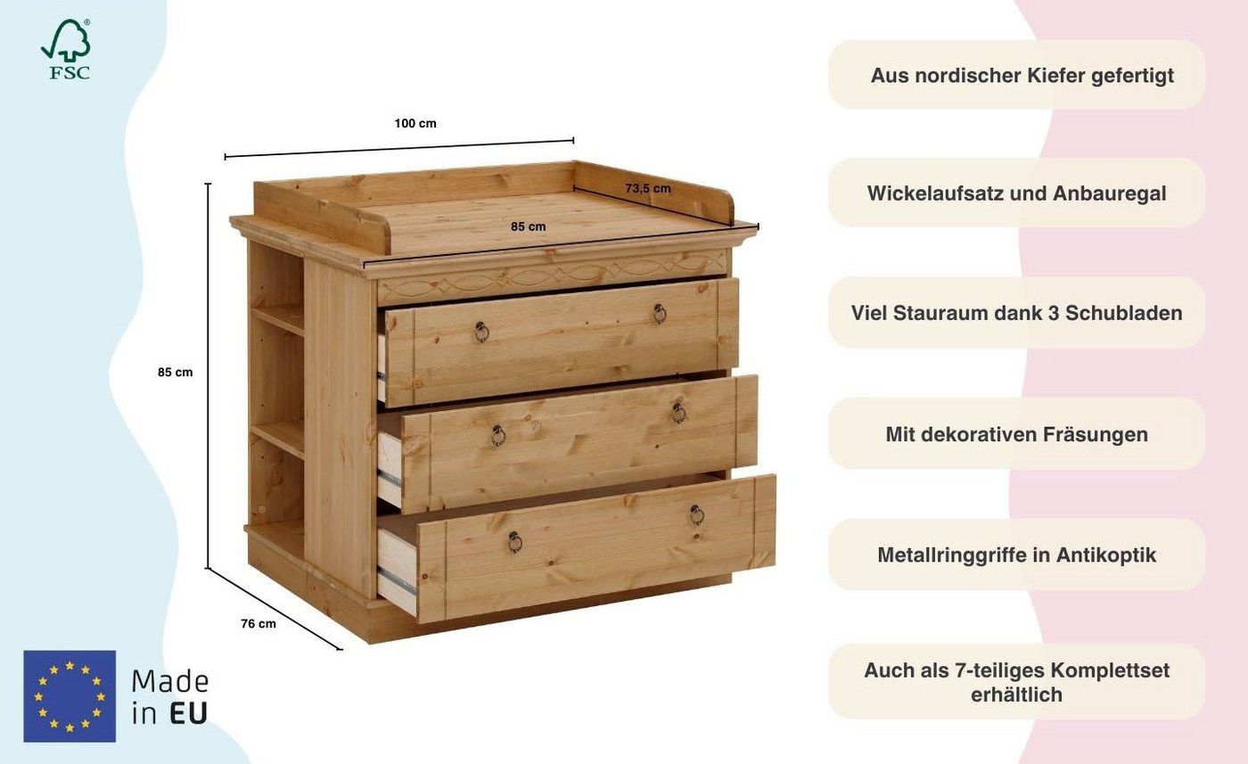 OTTO home Wickelkommode Indra, Landhausstil, viel Stauraum, FSC® zertifiziertes Massivholz, inklusive Unterbauregal und Aufsatz – Bild 3 von 5