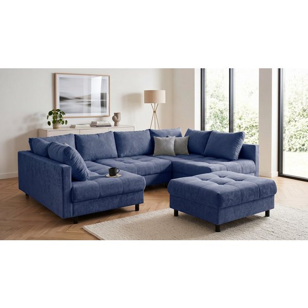 OTTO home Wohnlandschaft Antonia U-Form, B: 298 cm, inkl. Hocker, Federkernpolsterung, extra große Liegefläche, 282x178cm, inkl. 3 Zierkissen