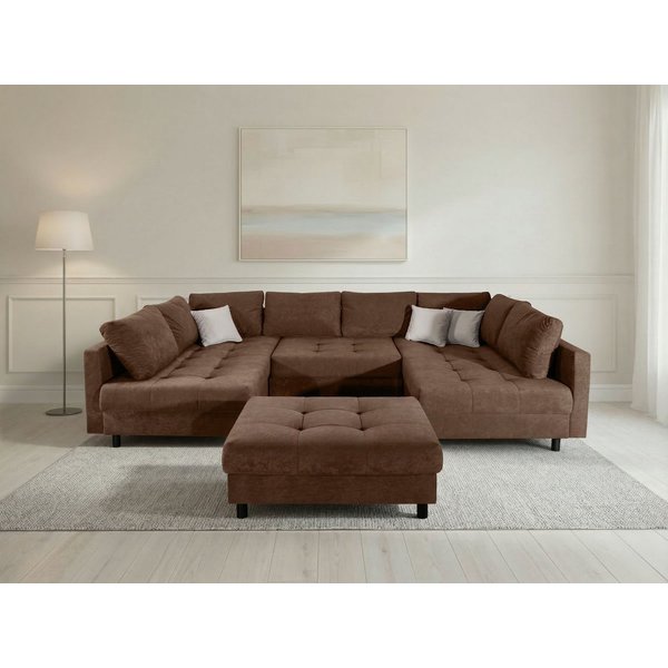 OTTO home Wohnlandschaft Antonia U-Form, B: 298 cm, inkl. Hocker, Federkernpolsterung, extra große Liegefläche, 282x178cm, inkl. 3 Zierkissen