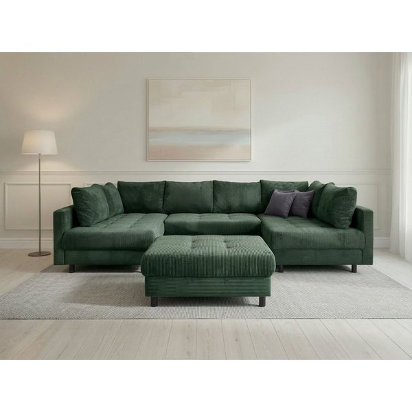 OTTO home Wohnlandschaft Antonia U-Form, B: 298 cm, inkl. Hocker, Federkernpolsterung, extra große Liegefläche, 282x178cm, inkl. 3 Zierkissen