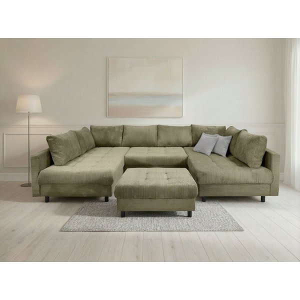 OTTO home Wohnlandschaft Antonia U-Form, B: 298 cm, inkl. Hocker, Federkernpolsterung, extra große Liegefläche, 282x178cm, inkl. 3 Zierkissen
