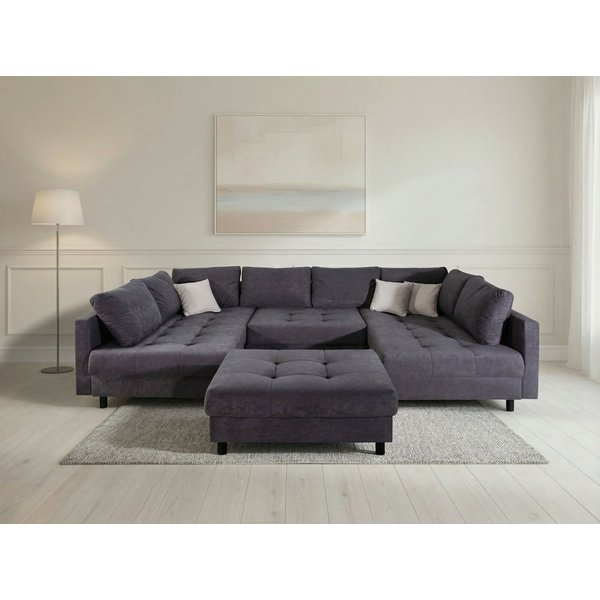 OTTO home Wohnlandschaft Antonia U-Form, B: 298 cm, inkl. Hocker, Federkernpolsterung, extra große Liegefläche, 282x178cm, inkl. 3 Zierkissen