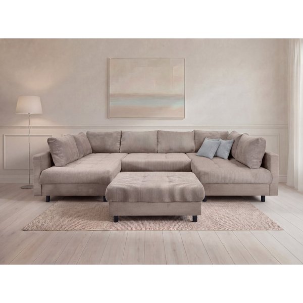 OTTO home Wohnlandschaft Antonia U-Form, B: 298 cm, inkl. Hocker, Federkernpolsterung, extra große Liegefläche, 282x178cm, inkl. 3 Zierkissen