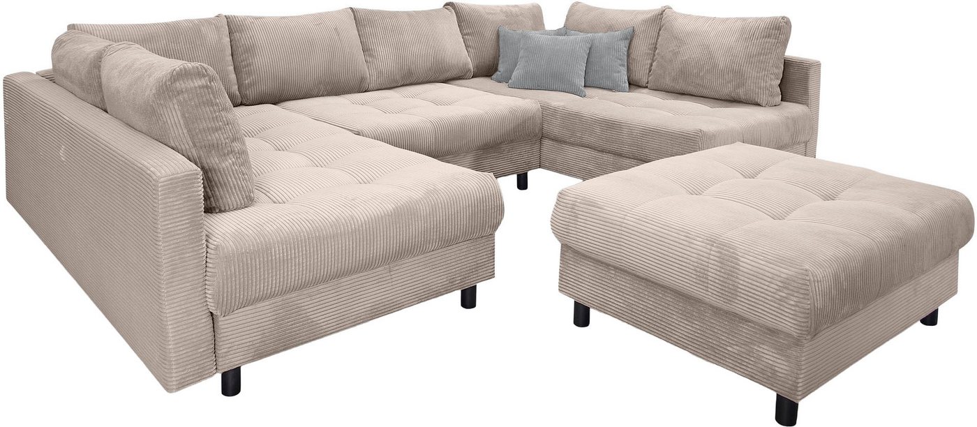 OTTO home Wohnlandschaft Antonia U-Form, B: 298 cm, inkl. Hocker, Federkernpolsterung, extra große Liegefläche, 282x178cm, inkl. 3 Zierkissen – Bild 5 von 5