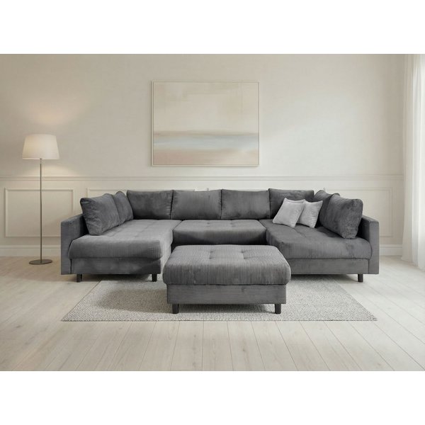 OTTO home Wohnlandschaft Antonia U-Form, B: 298 cm, inkl. Hocker, Federkernpolsterung, extra große Liegefläche, 282x178cm, inkl. 3 Zierkissen
