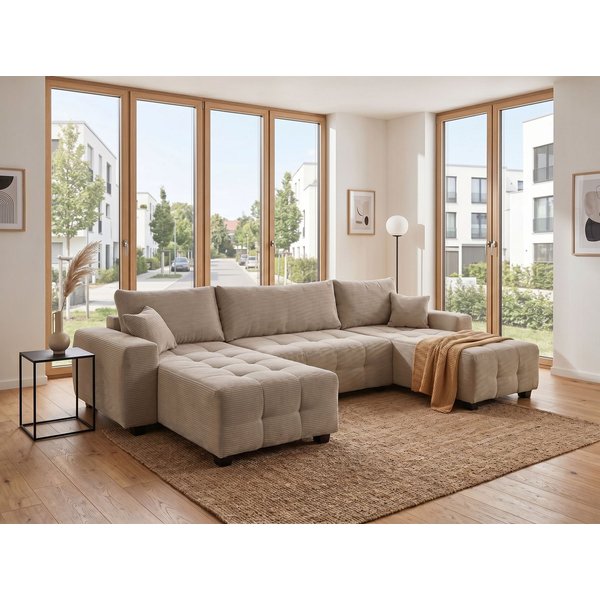 OTTO home Wohnlandschaft Bella U-Form, B: 314 cm, inkl. Schlaffunktion, auch in Cord, inkl. Bettkasten, Bonellfederkern, extra große Liegefläche: 269x135cm