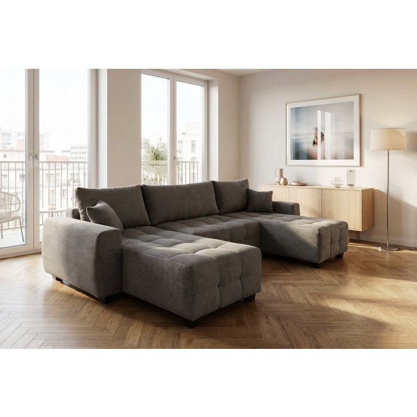 OTTO home Wohnlandschaft Bella U-Form, B: 314 cm, inkl. Schlaffunktion, auch in Cord, inkl. Bettkasten, Bonellfederkern, extra große Liegefläche: 269x135cm