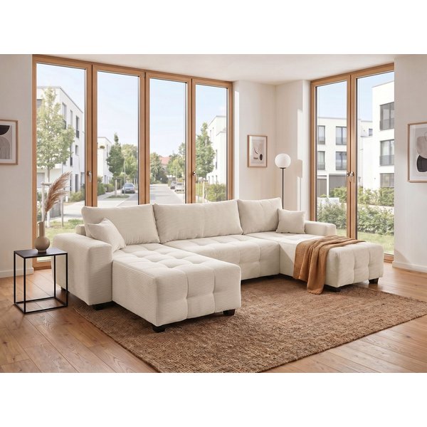 OTTO home Wohnlandschaft Bella U-Form, B: 314 cm, inkl. Schlaffunktion, auch in Cord, inkl. Bettkasten, Bonellfederkern, extra große Liegefläche: 269x135cm