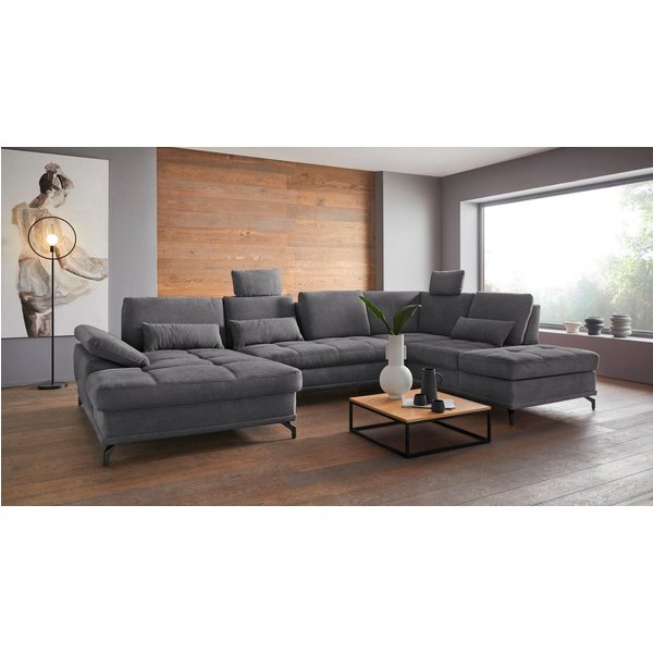 OTTO home Wohnlandschaft Costello U-Form, Sitztiefen- & Armteilverstellung, 3 Nierenkissen, mit Schlaffunktion & Stauraum, Federkern