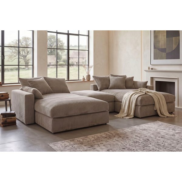 OTTO home Wohnlandschaft Cosy Lounge U-Form, Breite 385 cm, Mega-Sofa mit Cordstoff bezogen, mit Federkern & 5 Zierkissen