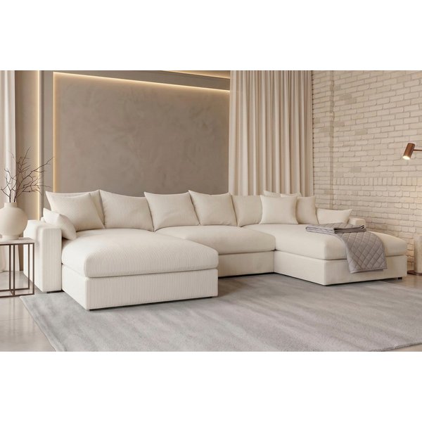 OTTO home Wohnlandschaft Cosy Lounge U-Form, Breite 385 cm, Mega-Sofa mit Cordstoff bezogen, mit Federkern & 5 Zierkissen