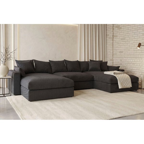 OTTO home Wohnlandschaft Cosy Lounge U-Form, Breite 385 cm, Mega-Sofa mit Cordstoff bezogen, mit Federkern & 5 Zierkissen