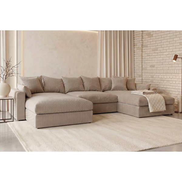 OTTO home Wohnlandschaft Cosy Lounge U-Form, Breite 385 cm, Mega-Sofa mit Cordstoff bezogen, mit Federkern & 5 Zierkissen