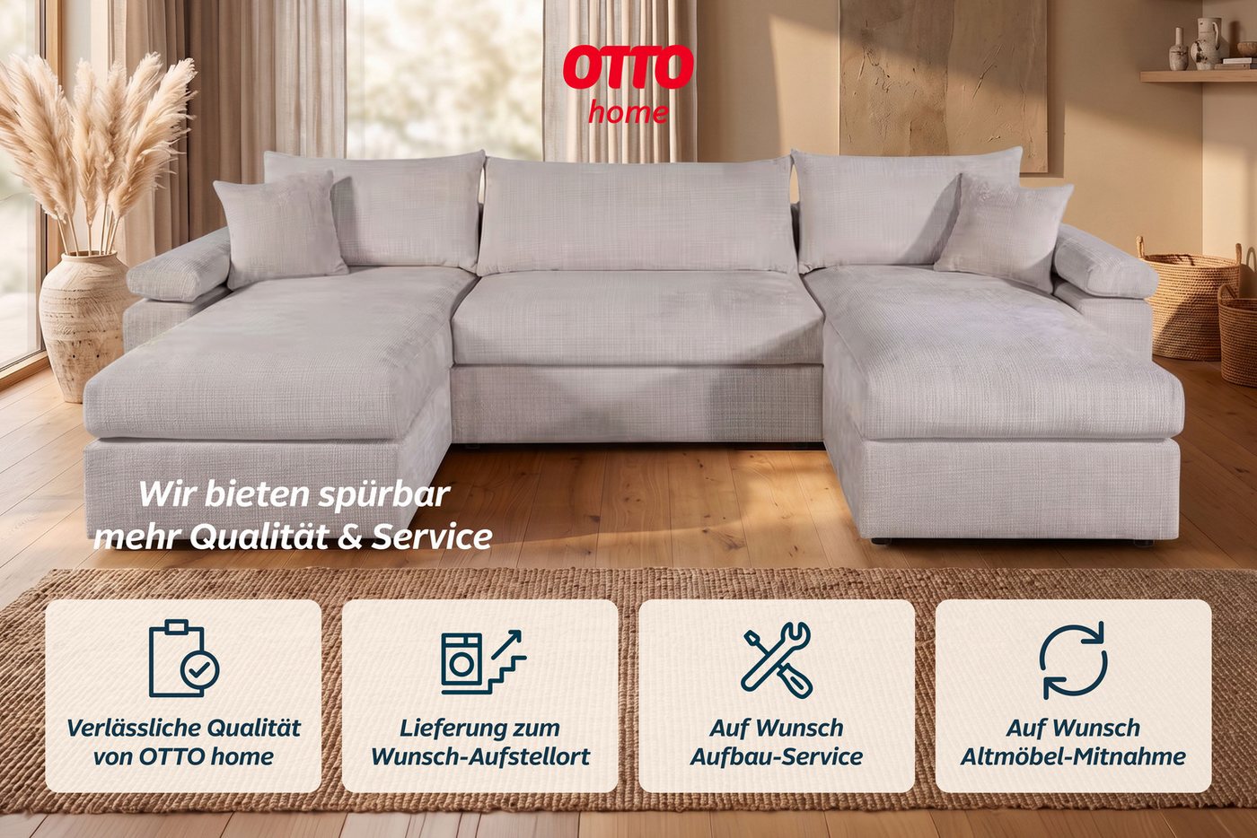 OTTO home Wohnlandschaft Cosy U-Form, B: 309 cm, XXL-Wohnlandschaft mit Federkern, 2 Zierkissen, Mega-Sofa, Cord oder Struktur weich, Kaltschaumauflage – Bild 5 von 5