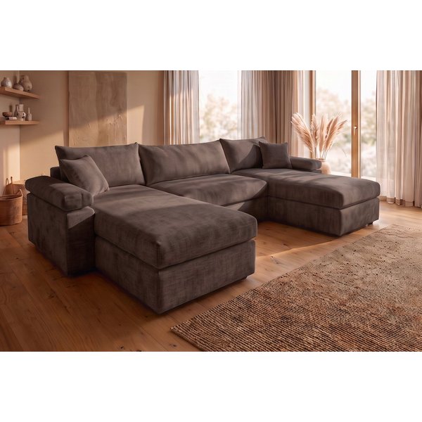 OTTO home Wohnlandschaft Cosy U-Form, B: 309 cm, XXL-Wohnlandschaft mit Federkern, 2 Zierkissen, Mega-Sofa, Cord oder Struktur weich, Kaltschaumauflage