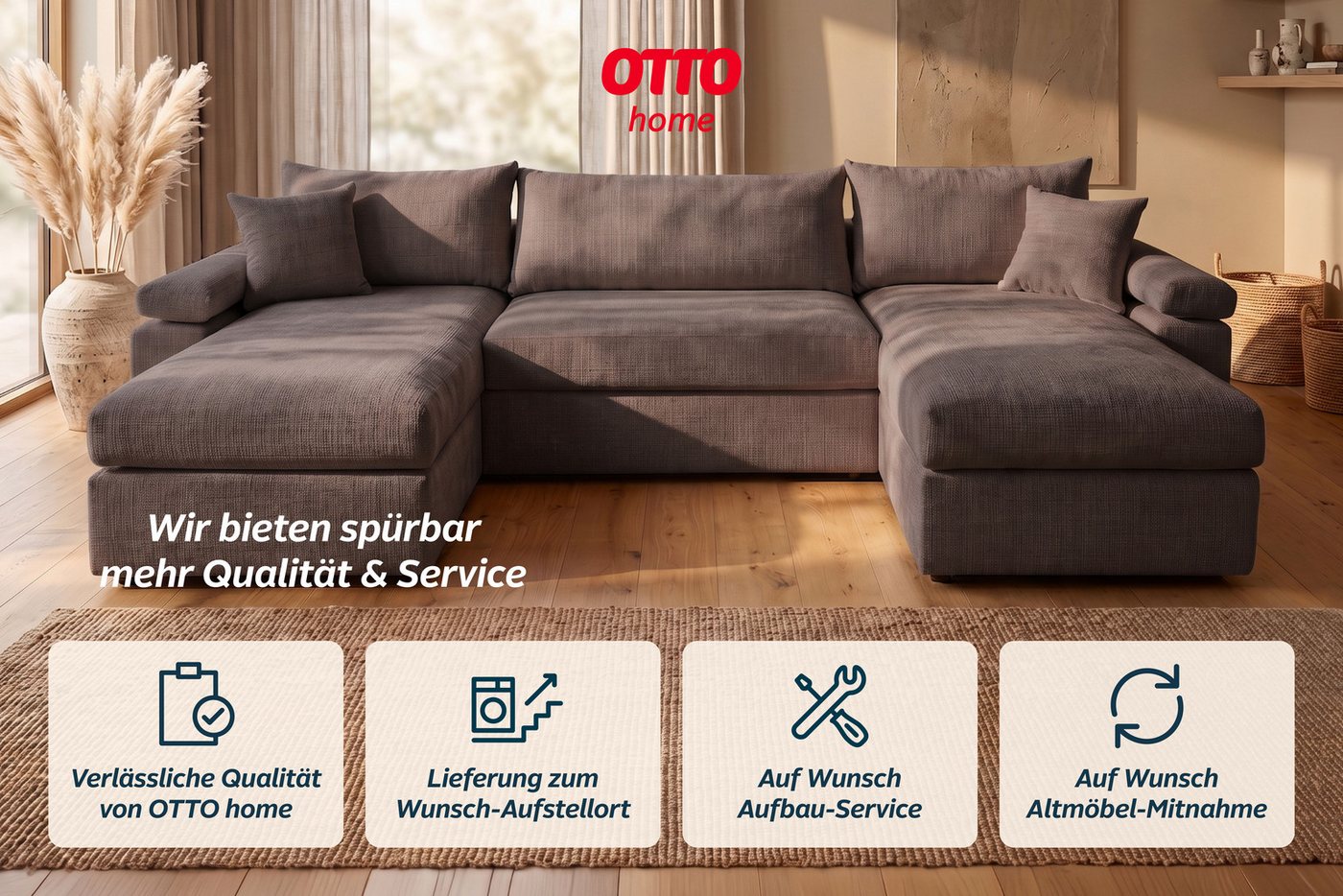 OTTO home Wohnlandschaft Cosy U-Form, B: 309 cm, XXL-Wohnlandschaft mit Federkern, 2 Zierkissen, Mega-Sofa, Cord oder Struktur weich, Kaltschaumauflage – Bild 5 von 5