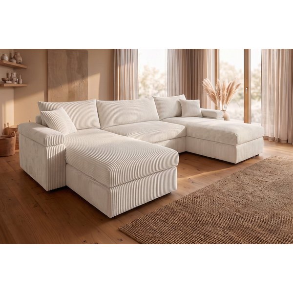 OTTO home Wohnlandschaft Cosy U-Form, B: 309 cm, XXL-Wohnlandschaft mit Federkern, 2 Zierkissen, Mega-Sofa, Cord oder Struktur weich, Kaltschaumauflage