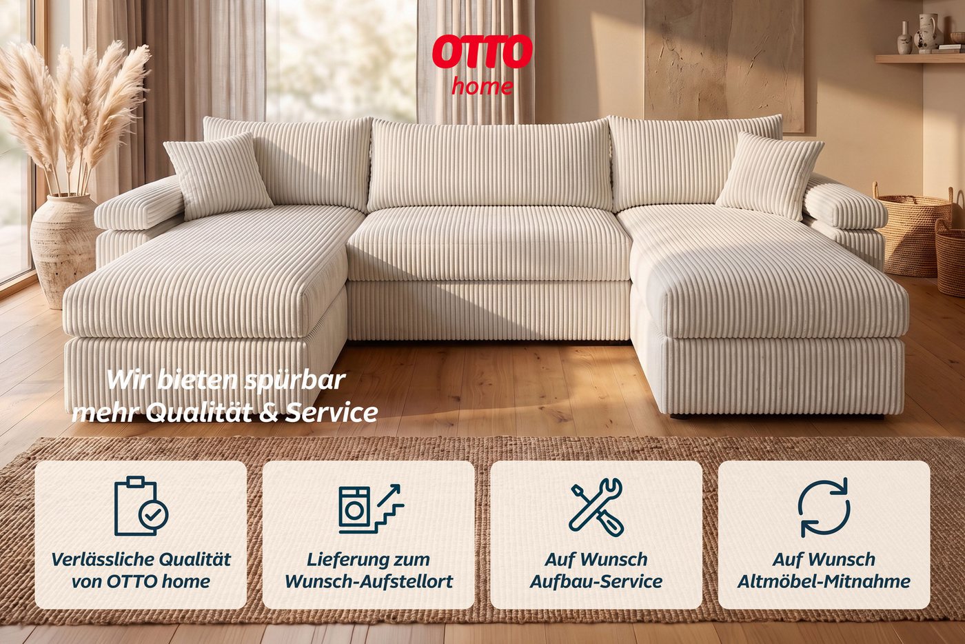 OTTO home Wohnlandschaft Cosy U-Form, B: 309 cm, XXL-Wohnlandschaft mit Federkern, 2 Zierkissen, Mega-Sofa, Cord oder Struktur weich, Kaltschaumauflage – Bild 5 von 5