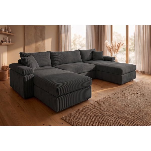 OTTO home Wohnlandschaft Cosy U-Form, B: 309 cm, XXL-Wohnlandschaft mit Federkern, 2 Zierkissen, Mega-Sofa, Cord oder Struktur weich, Kaltschaumauflage