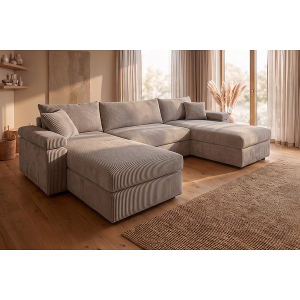 OTTO home Wohnlandschaft Cosy U-Form, B: 309 cm, XXL-Wohnlandschaft mit Federkern, 2 Zierkissen, Mega-Sofa, Cord oder Struktur weich, Kaltschaumauflage