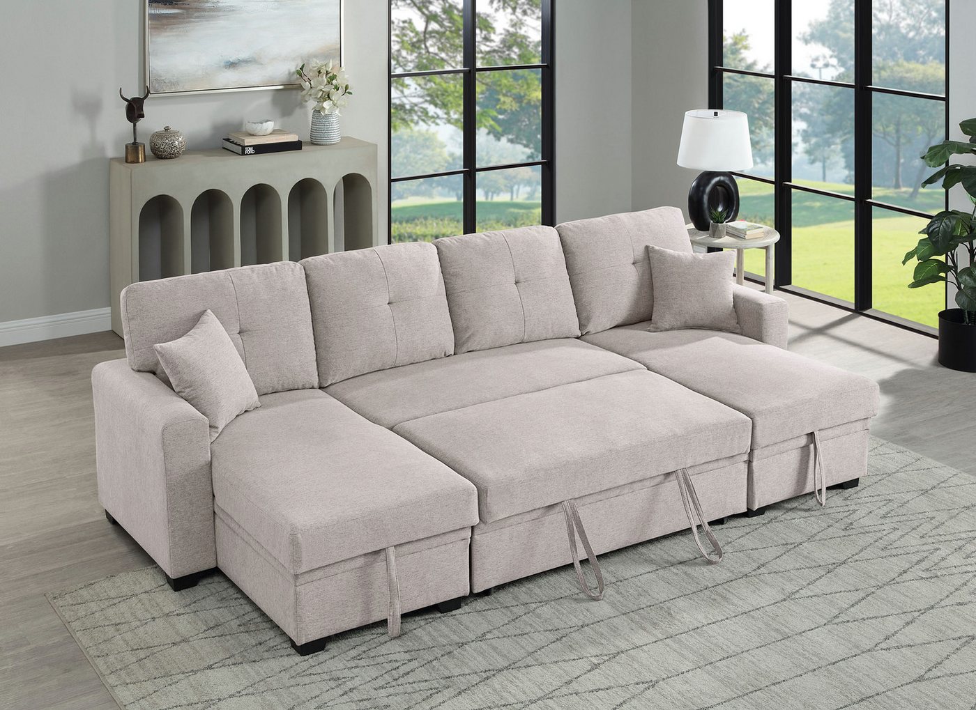 OTTO home Wohnlandschaft Gerrit U-Form, Br. 282 cm Couch, Liegefl. 125x215 cm, mit Schlaffunktion, 2 Bettkästen & 2 Zierkissen – Bild 2 von 5