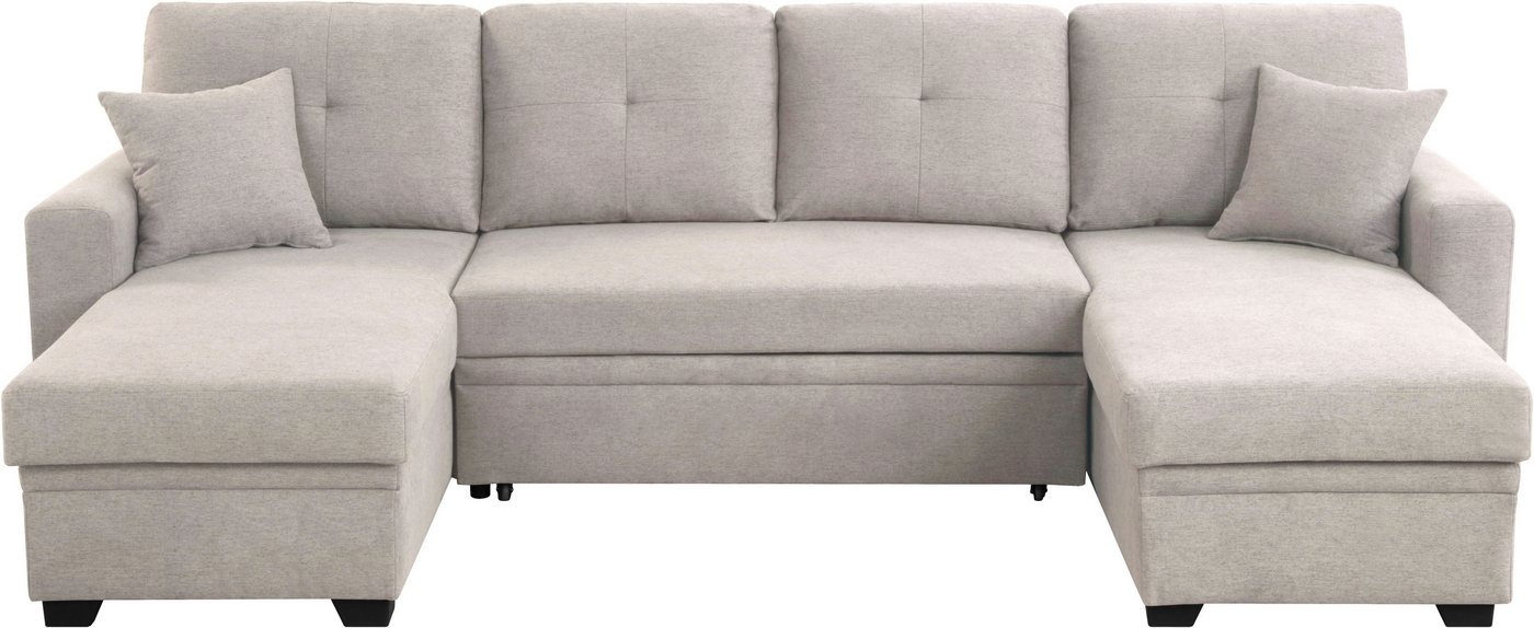 OTTO home Wohnlandschaft Gerrit U-Form, Br. 282 cm Couch, Liegefl. 125x215 cm, mit Schlaffunktion, 2 Bettkästen & 2 Zierkissen – Bild 3 von 5
