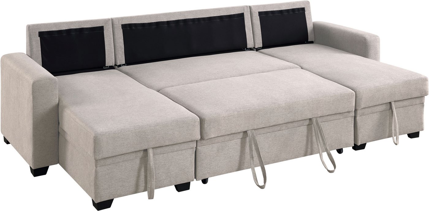 OTTO home Wohnlandschaft Gerrit U-Form, Br. 282 cm Couch, Liegefl. 125x215 cm, mit Schlaffunktion, 2 Bettkästen & 2 Zierkissen – Bild 4 von 5