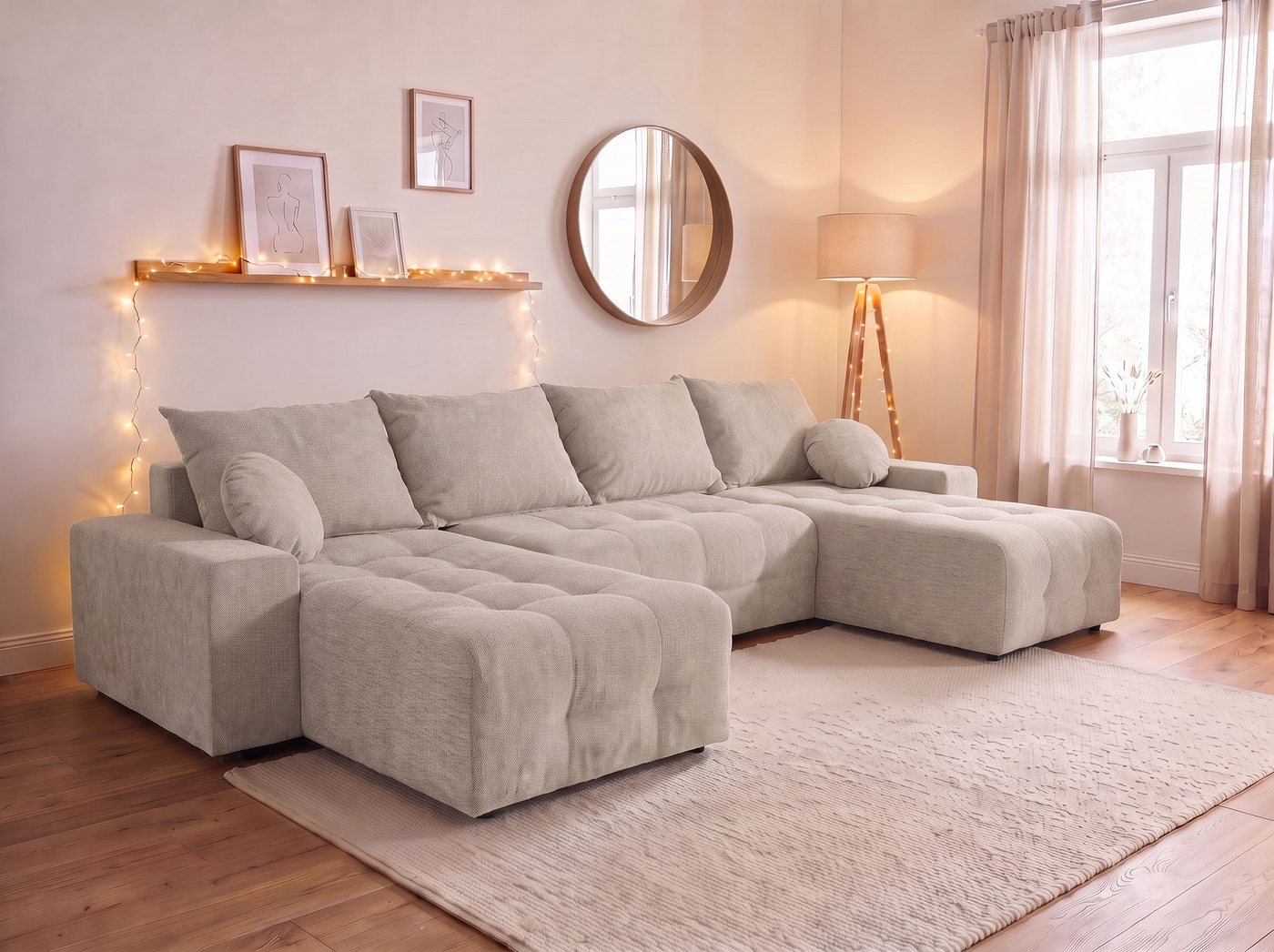 OTTO home Wohnlandschaft Jessy U-Form, B: 313 cm, in Cord & weiteren Bezügen, Schlaffunktion, Bettkasten, Tonnentaschenfederkern-Polsterung – Bild 2 von 5