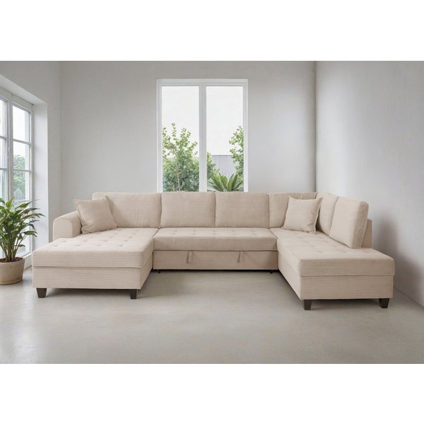 OTTO home Wohnlandschaft Moritz U-Form, B: 324 cm, mit Schlaffunktion, Bettkasten & Zierkissen