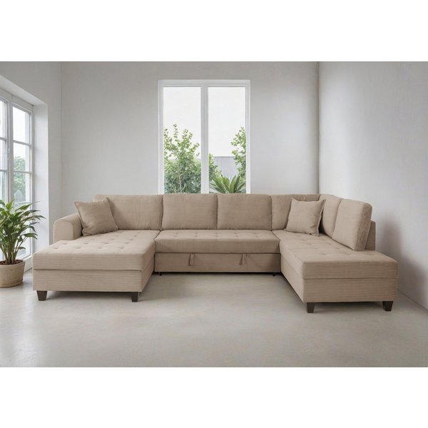 OTTO home Wohnlandschaft Moritz U-Form, B: 324 cm, mit Schlaffunktion, Bettkasten & Zierkissen