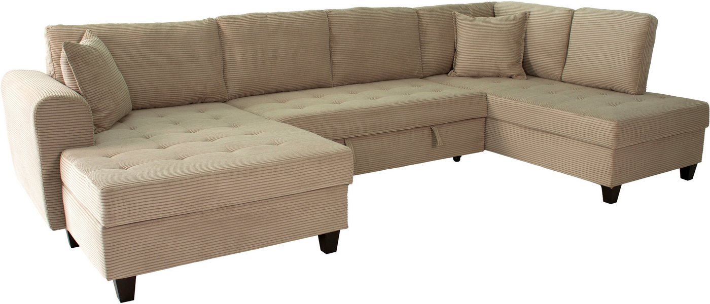 OTTO home Wohnlandschaft Moritz U-Form, B: 324 cm, mit Schlaffunktion, Bettkasten & Zierkissen – Bild 4 von 5