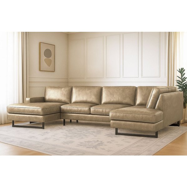 OTTO home Wohnlandschaft Pinto, 350 cm, U-Form, XXL, mit Ottomanen, Cord, Chenille, Lederoptik, mit Keder, Metallfüße, Wellenunterfederung