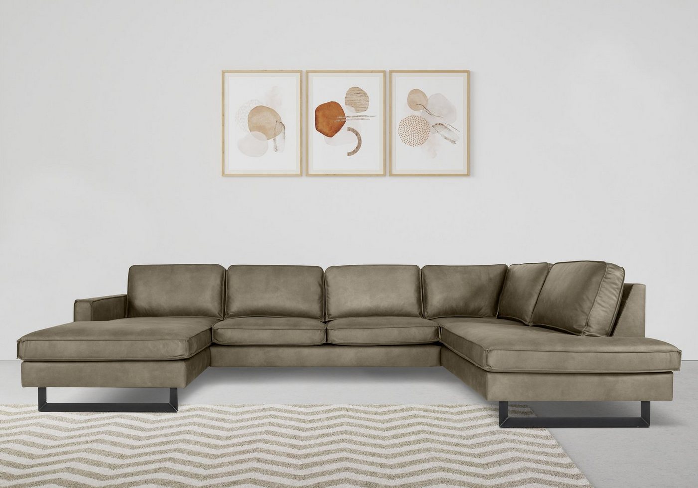 OTTO home Wohnlandschaft Pinto, 350 cm, U-Form, XXL, mit Ottomanen, Cord, Chenille, Lederoptik, mit Keder, Metallfüße, Wellenunterfederung – Bild 2 von 5
