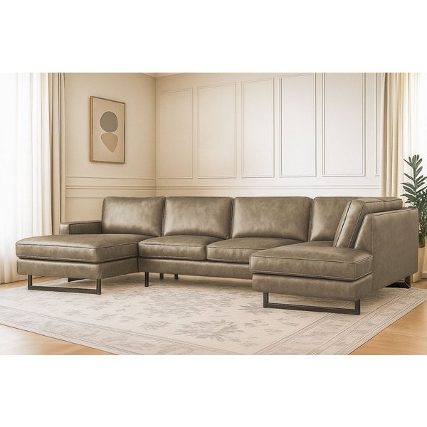 OTTO home Wohnlandschaft Pinto, 350 cm, U-Form, XXL, mit Ottomanen, Cord, Chenille, Lederoptik, mit Keder, Metallfüße, Wellenunterfederung