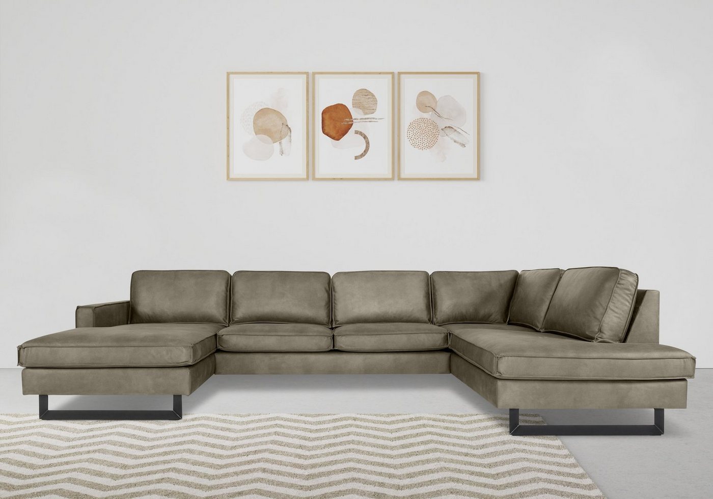 OTTO home Wohnlandschaft Pinto, 350 cm, U-Form, XXL, mit Ottomanen, Cord, Chenille, Lederoptik, mit Keder, Metallfüße, Wellenunterfederung – Bild 2 von 5
