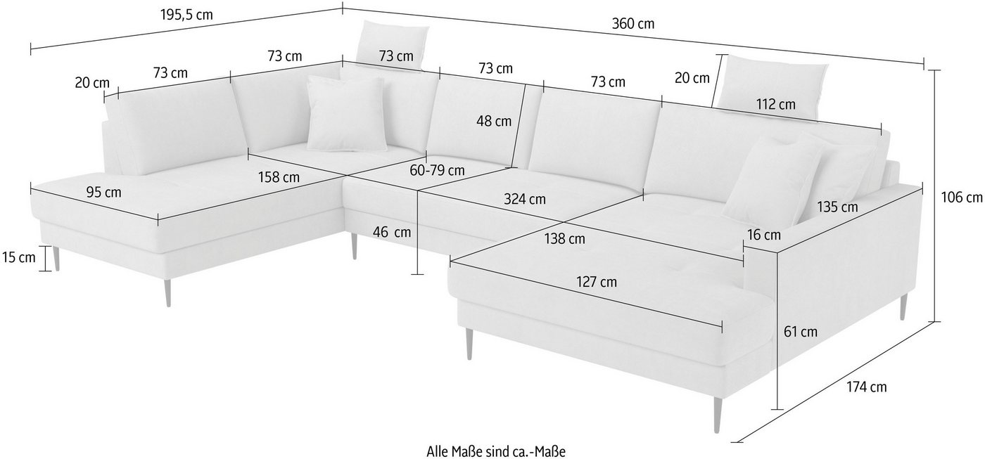 OTTO home Wohnlandschaft Summer U-Form, B: 360 cm mit Zierkissen, moderne Couch in Cord & Strukturstoff – Bild 5 von 5