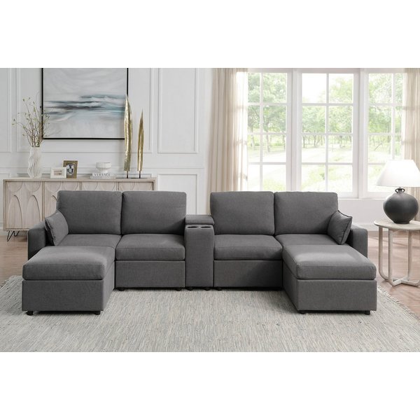 OTTO home Wohnlandschaft Ulrik, U-Form, Breite: 315cm, mit Stauraum unter den Sitzen, inkl Stauraumkonsole mit Becherhaltern