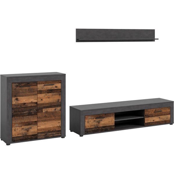 OTTO home Wohnwand AOSTA, Breite 255cm, 3-teilige Wohn-Kombination, (3-St., bestehend aus: Highboard, Lowboard, Wandboard), Wohnwand, Kombination, Anbauwand, Mö