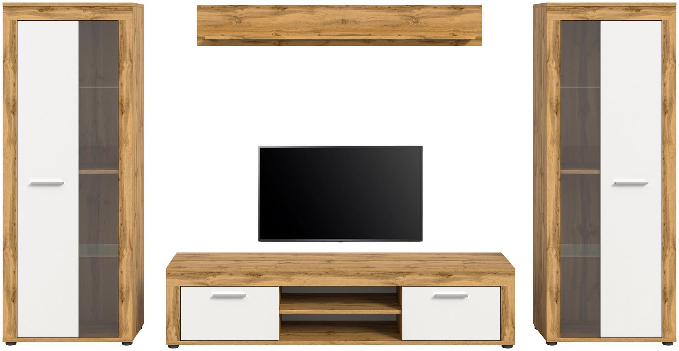 OTTO home Wohnwand AOSTA, Breite 310cm, 4-teilige Wohn-Kombination, (bestehend aus: 2x Vitrine, Lowboard, Wandboard), Wohnwand, Kombination, Anbauwand, Möbel Se – Bild 3 von 5
