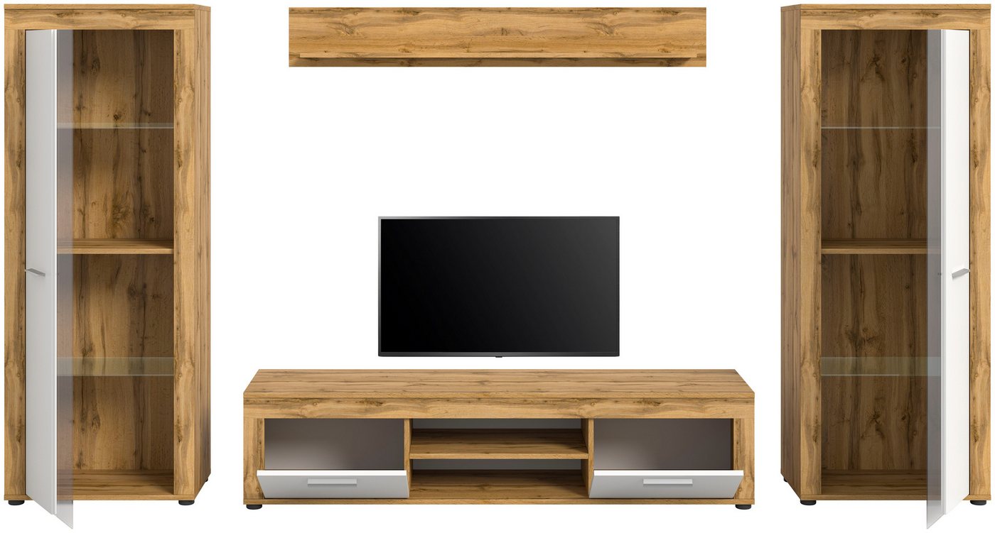 OTTO home Wohnwand AOSTA, Breite 310cm, 4-teilige Wohn-Kombination, (bestehend aus: 2x Vitrine, Lowboard, Wandboard), Wohnwand, Kombination, Anbauwand, Möbel Se – Bild 4 von 5