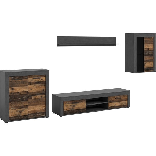 OTTO home Wohnwand AOSTA, Breite 330cm, 4-teilige Wohn-Kombination, (4-St., bestehend aus: Highboard, Lowboard, Wandboard & Vitrine), Wohnwand, Kombination, Anb
